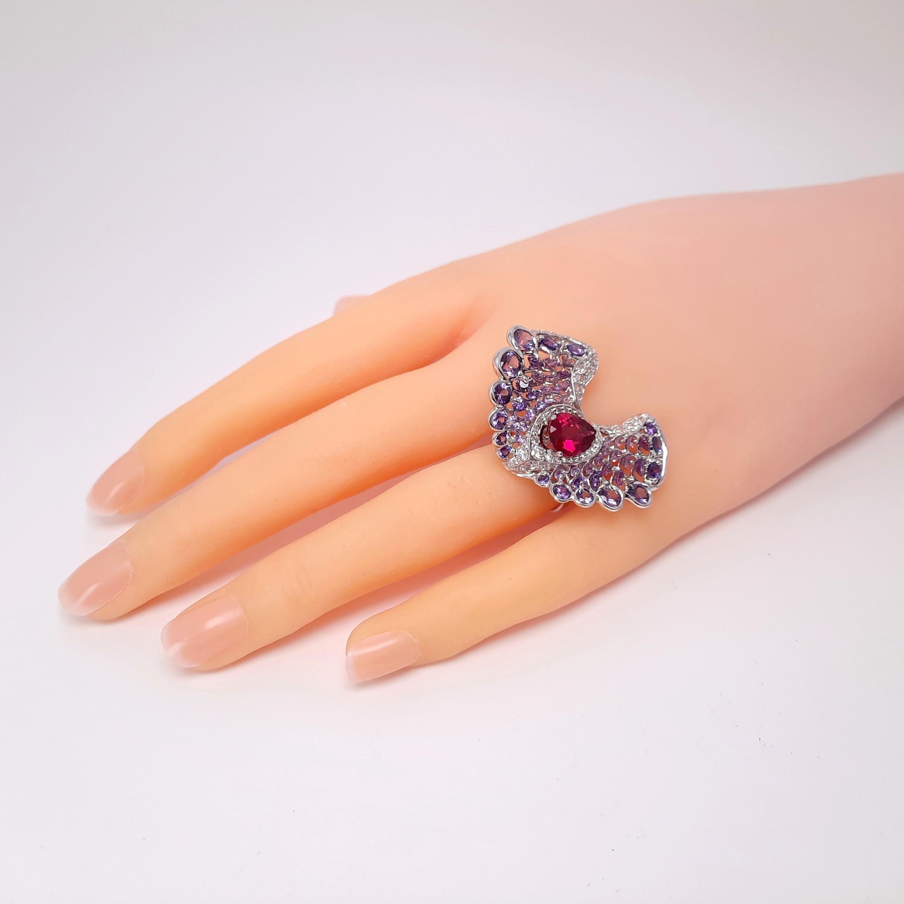 Women's Moiseikin 18 Karat White Gold Rubellite Sapphire Butterfly Ring For Sale