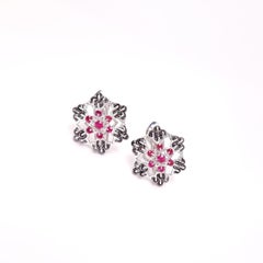 Moiseikin 18 Karat White Gold Ruby Black Diamond Earrings