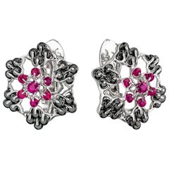 Moiseikin 18 Karat White Gold Ruby Black Diamond Earrings