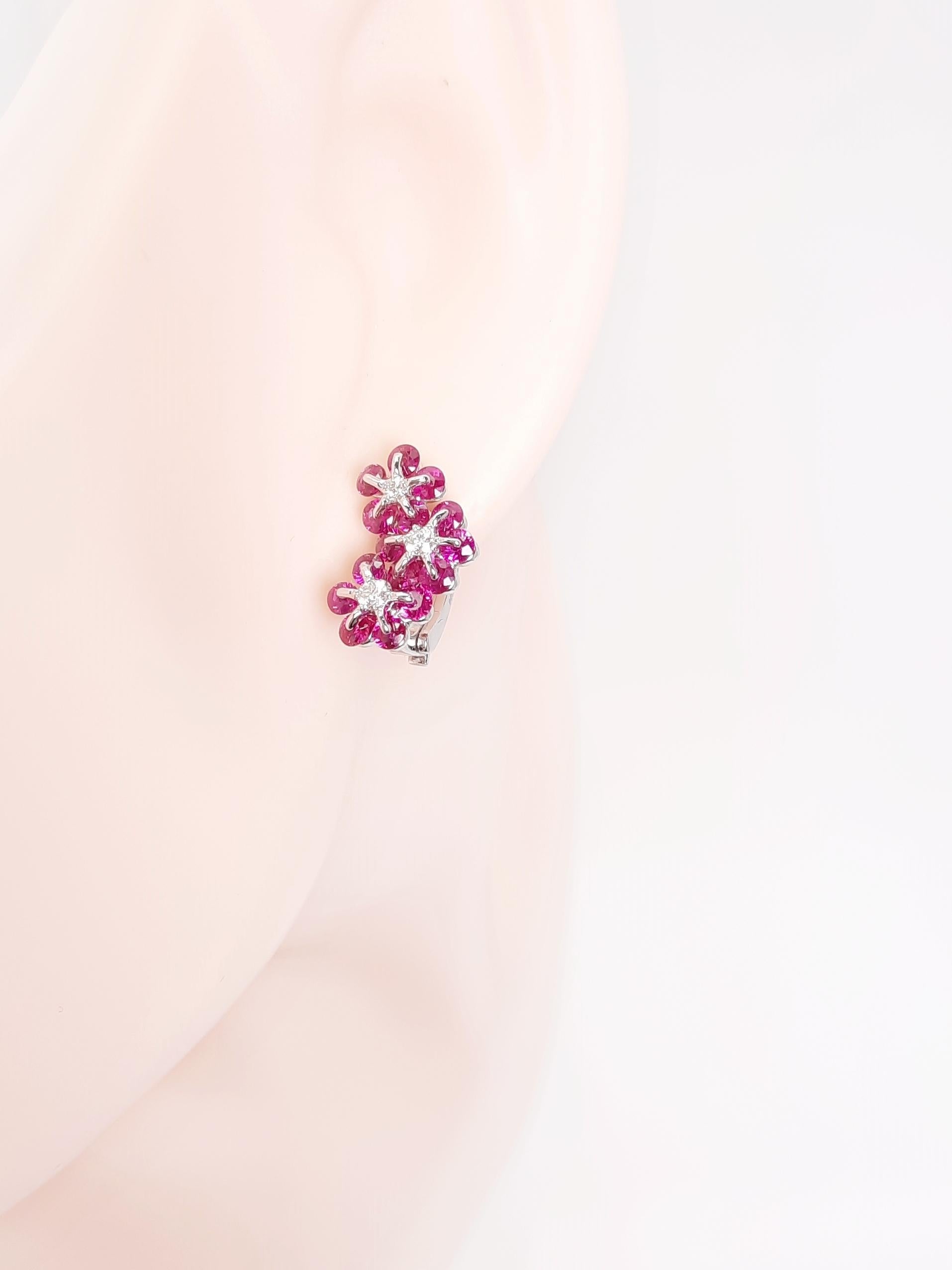Round Cut Moiseikin 18 Karat White Gold Ruby Diamond Earrings For Sale