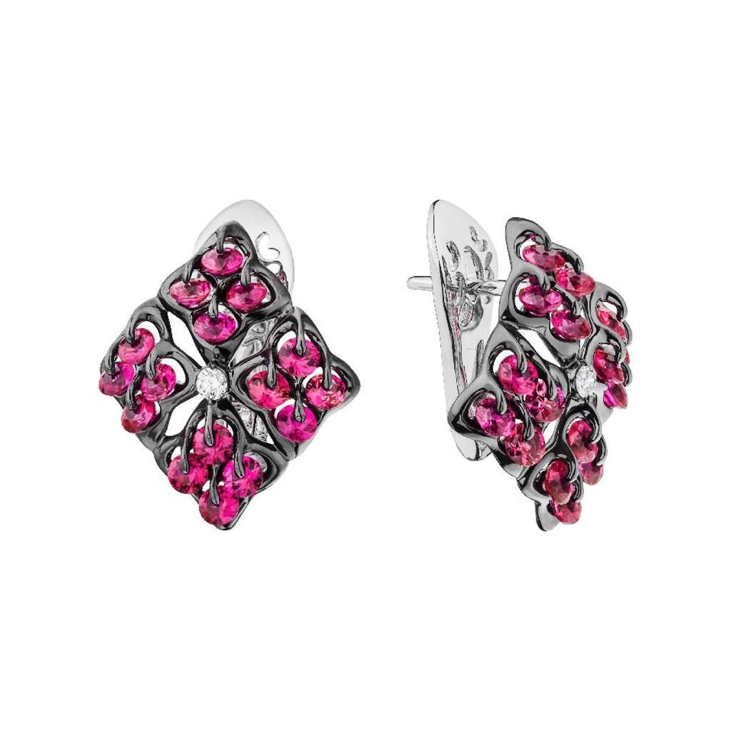 Moiseikin 18 Karat White Gold  Ruby Earrings For Sale