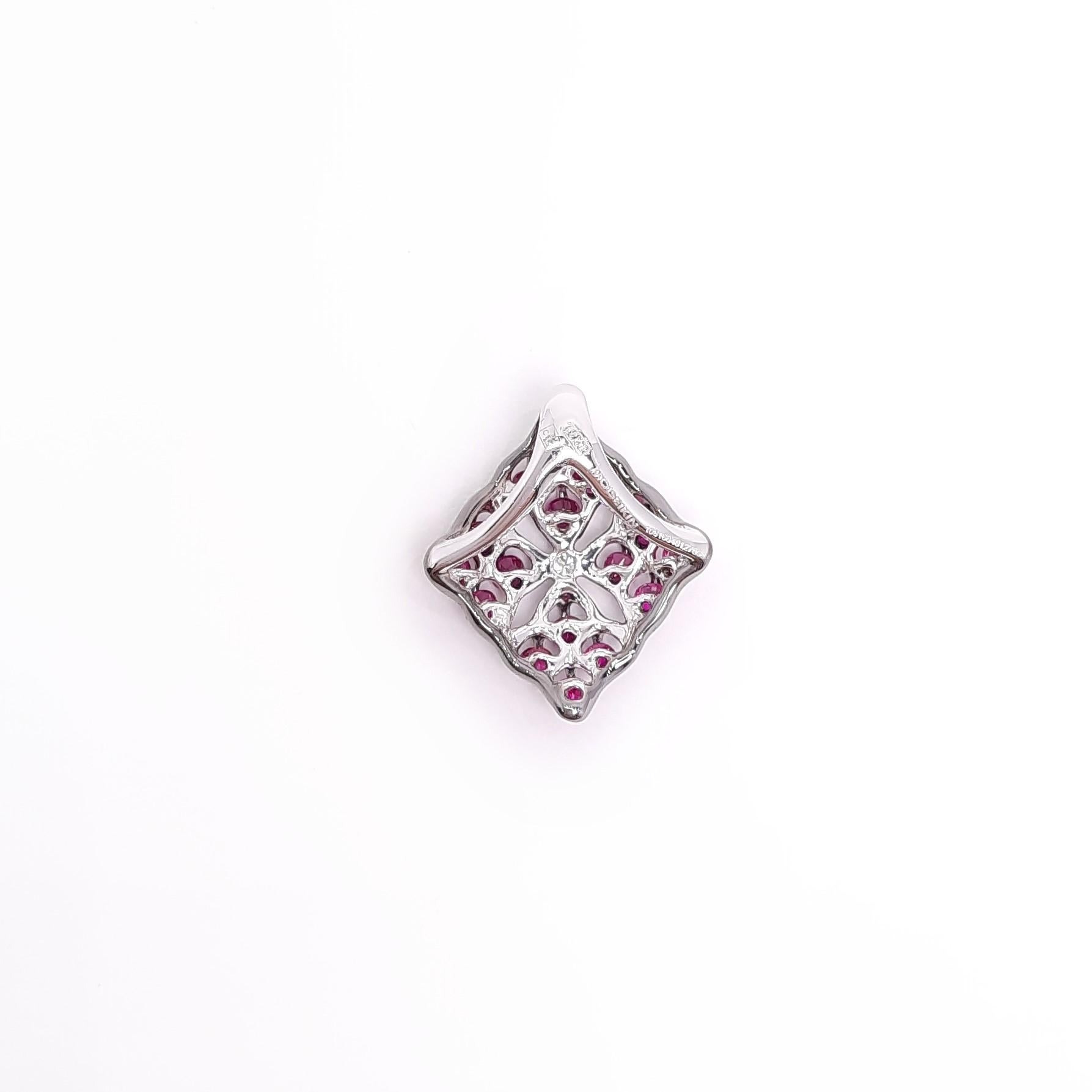 Round Cut Moiseikin 18 Karat White Gold Ruby Pendant with a Gift Chain