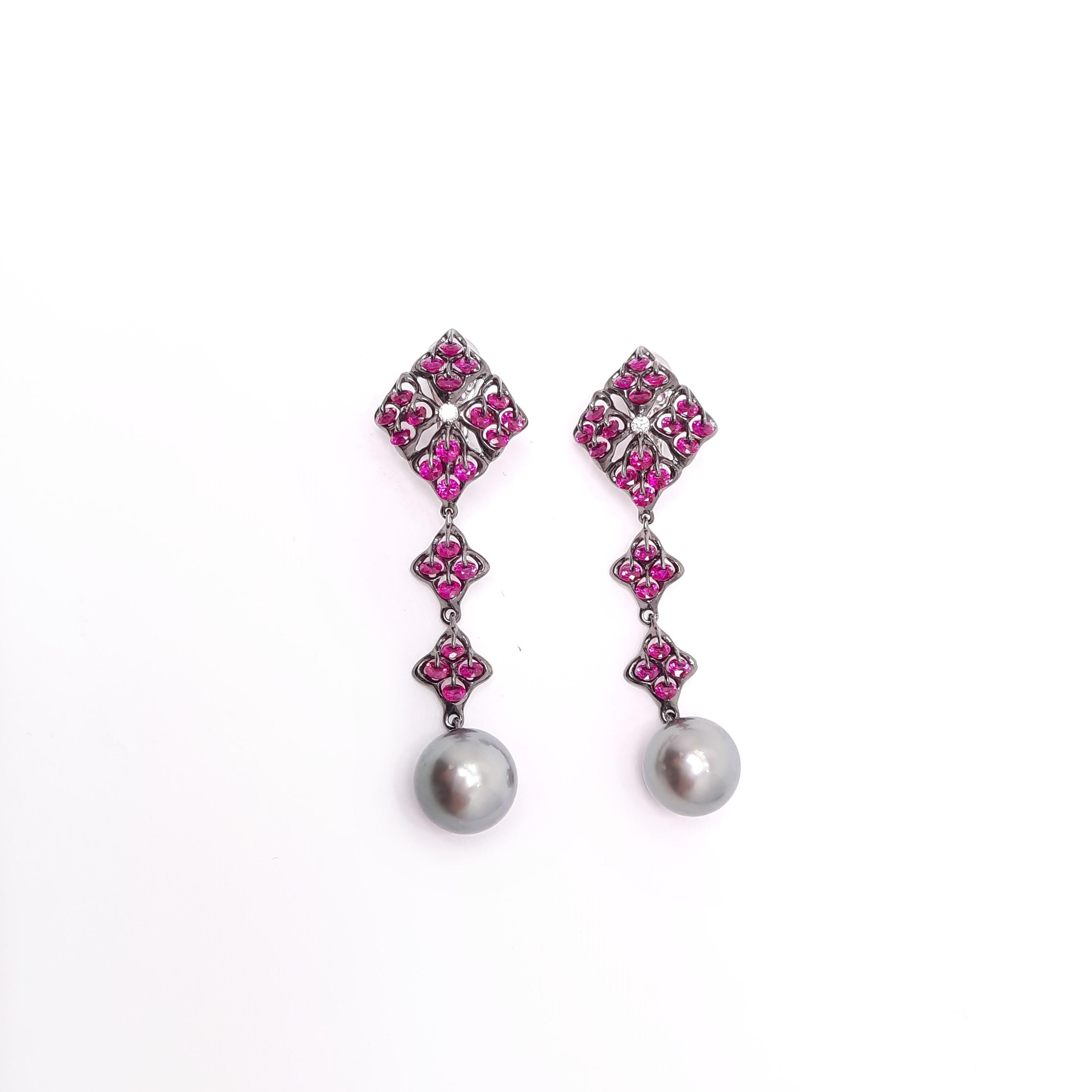 Inspired by famous Russian Ballet, this Prima Star Ruby and Tahiti Pearl Earrings created by MOISEIKIN® charm your day with the outstanding glow. The design is created  with the patented stone setting technology  