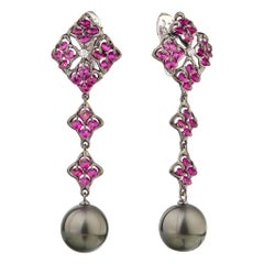 Moiseikin 18 Karat White Gold Ruby Tahiti Pearl Earrings