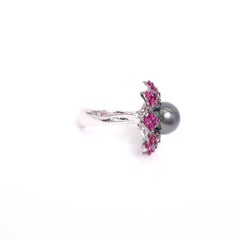 Moiseikin 18 Karat White Gold Ruby Tahiti Pearl Earrings