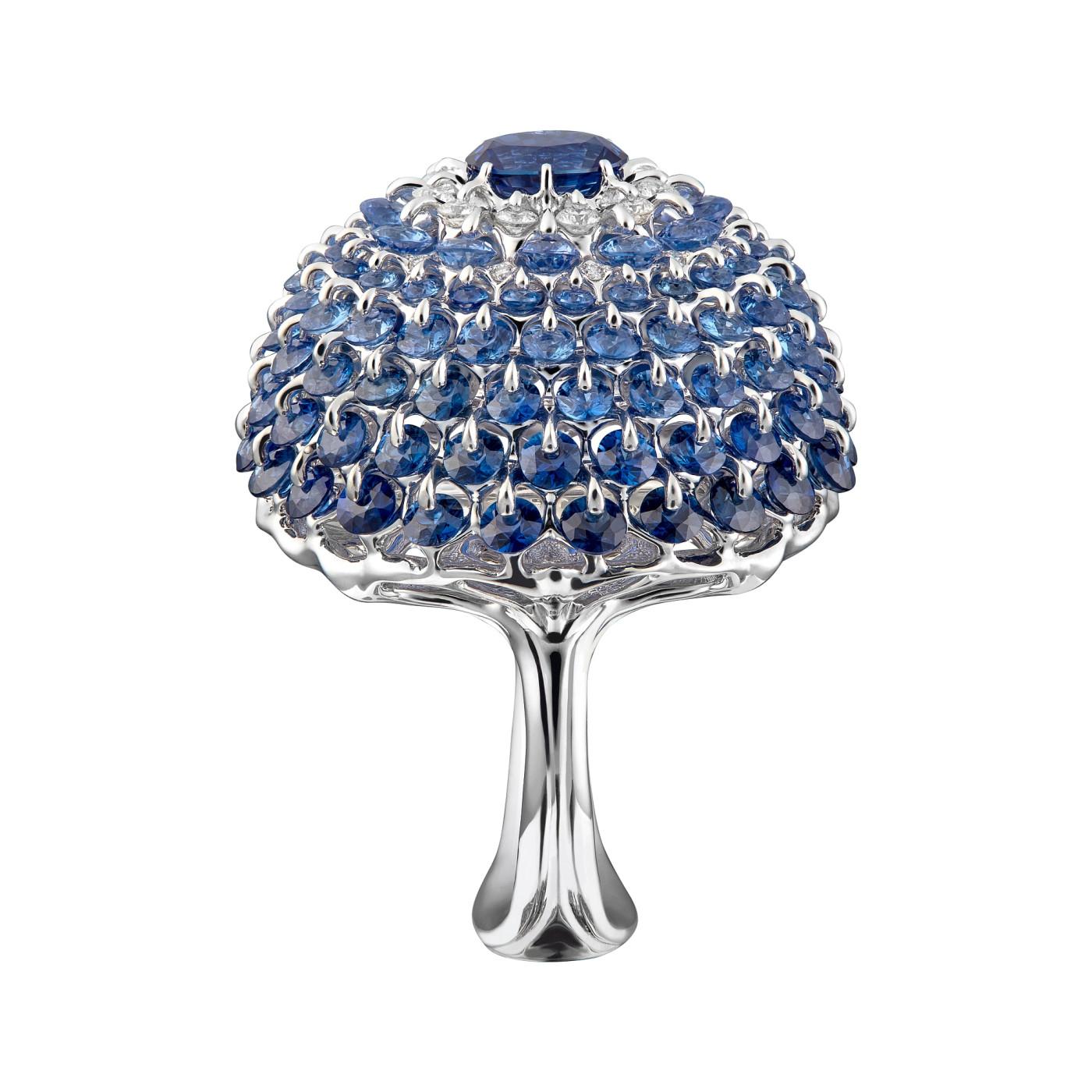Contemporain MOISEIKIN Bague cocktail saphir diamant en or blanc 18 carats en vente