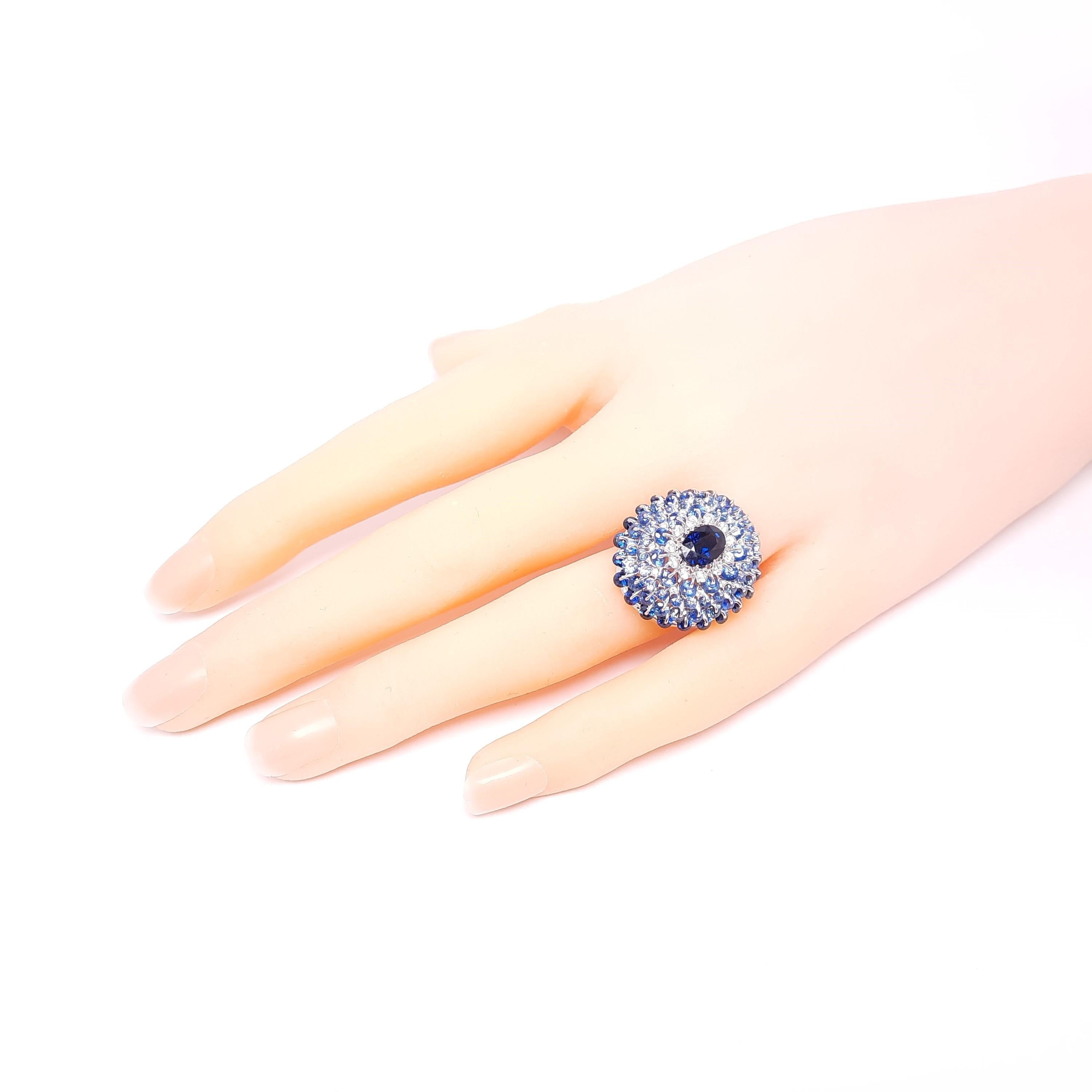 Women's Moiseikin 18 Karat White Gold Sapphire Diamond Cocktail Ring