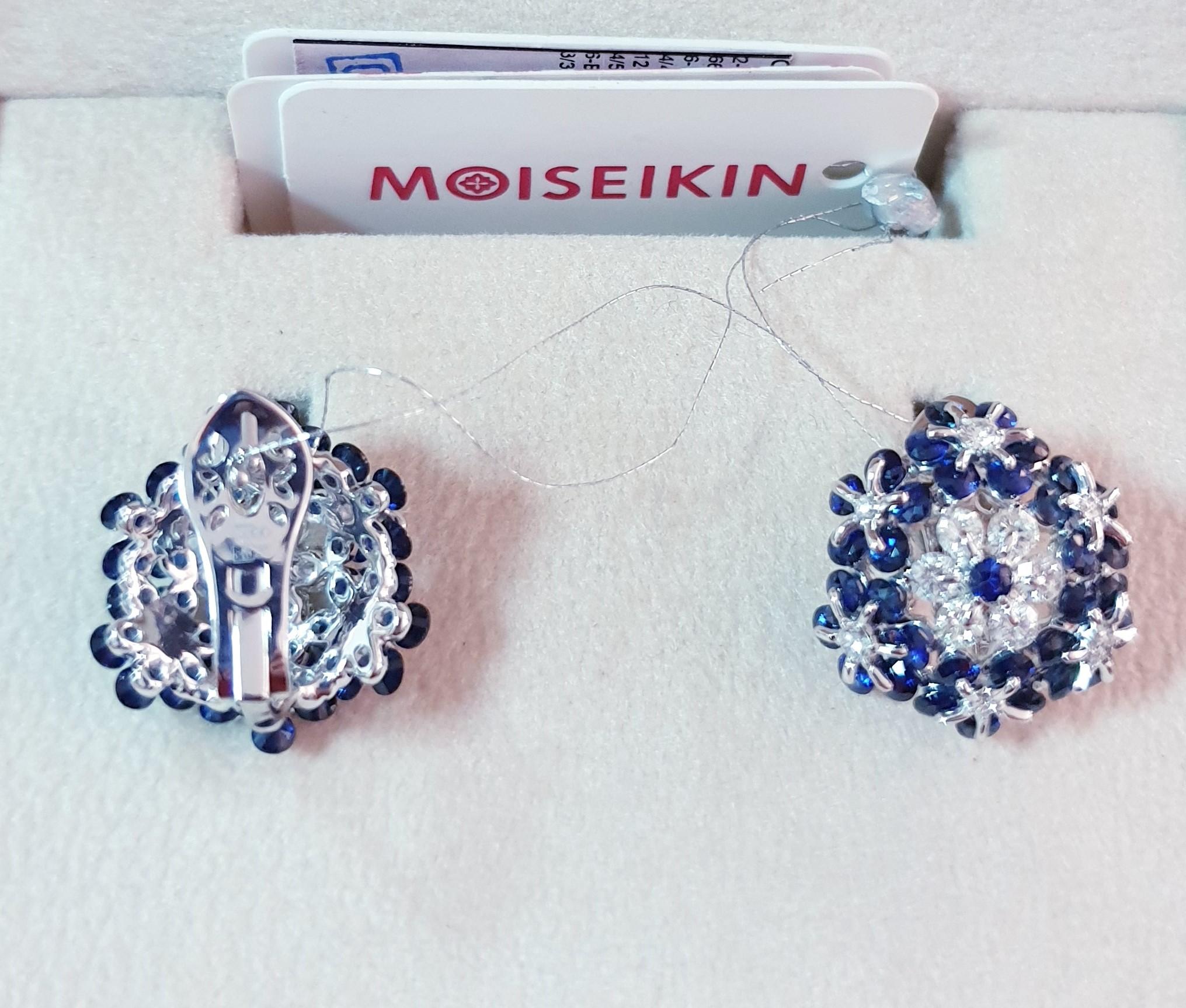 Contemporary Moiseikin 18 Karat White Gold Sapphire Diamond Earrings For Sale