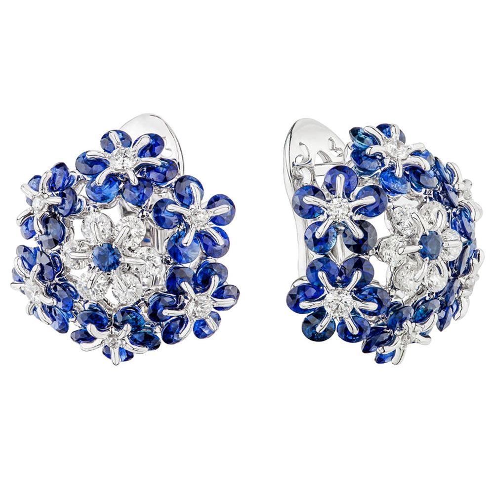 Moiseikin 18 Karat White Gold Sapphire Diamond Earrings