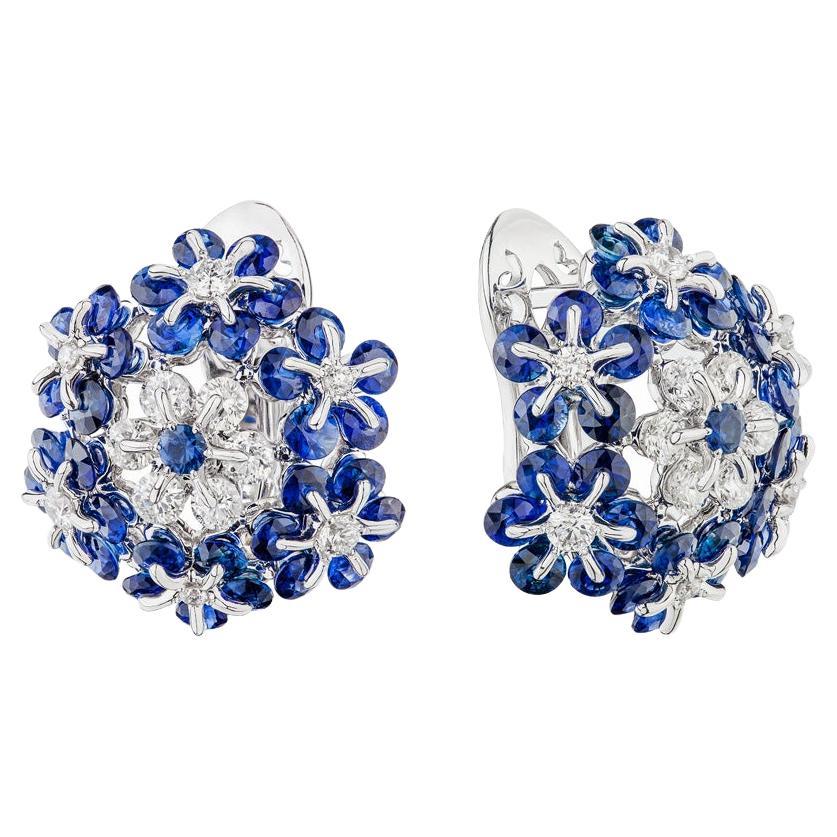 MOISEIKIN Sapphire Diamond  White Gold Earrings For Sale