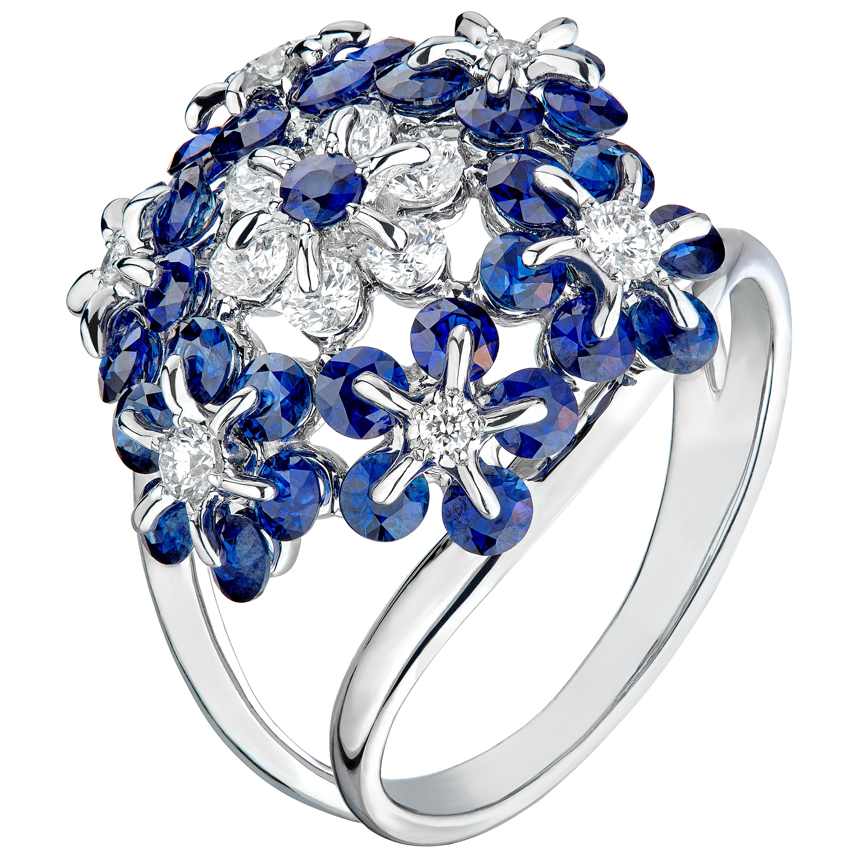 MOISEIKIN 18 Karat White Gold Sapphire Diamond Fashion Ring For Sale