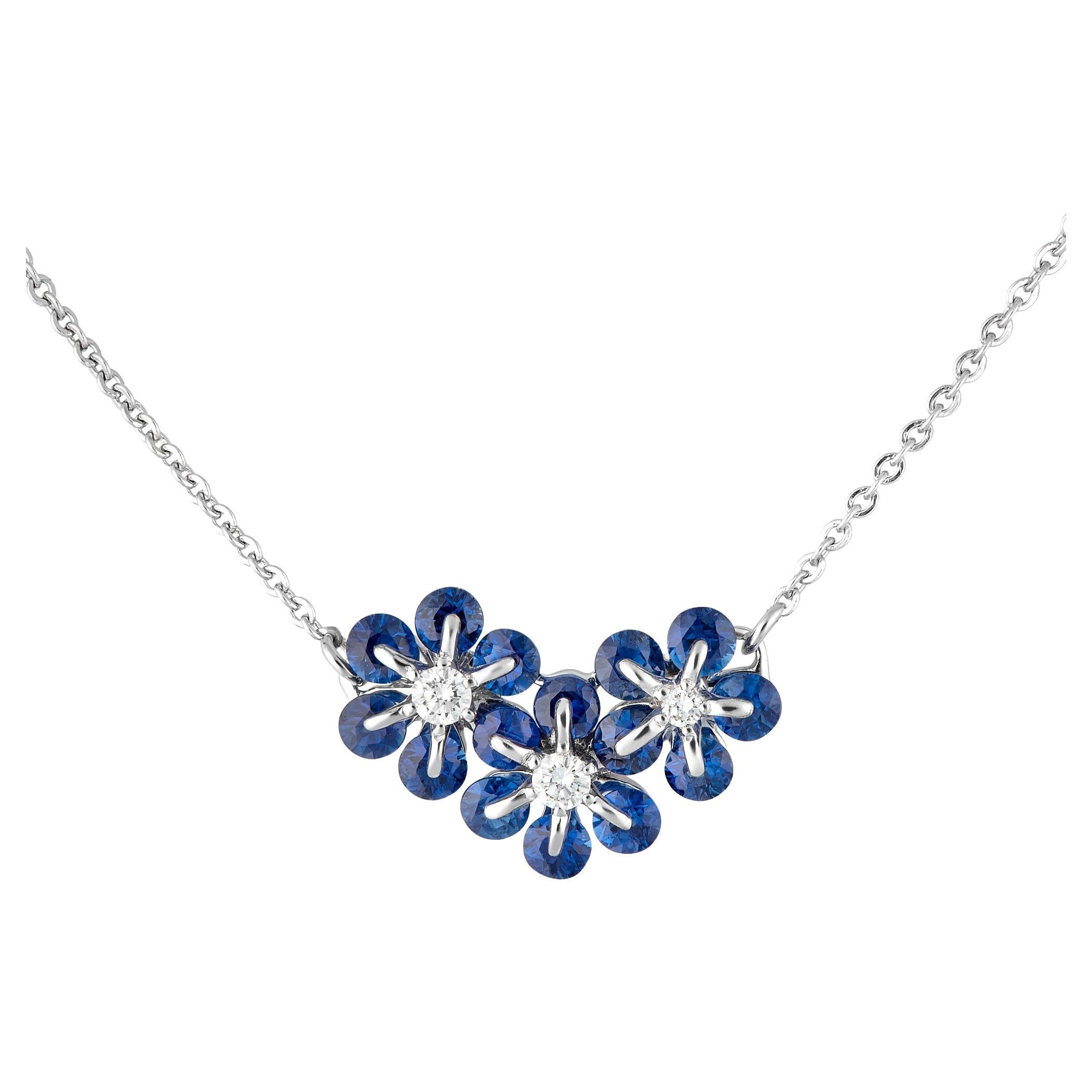 Moiseikin 18 Karat White Gold Sapphire Diamond Necklace For Sale