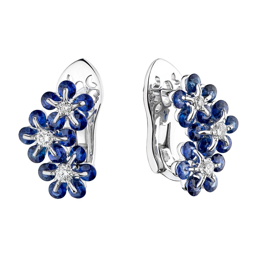 MOISEIKIN Boucles d'oreilles en or blanc 18 carats et saphirs