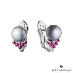 MOISEIKIN Boucles d'oreilles en or blanc 18 carats avec perles de Tahiti et rubis