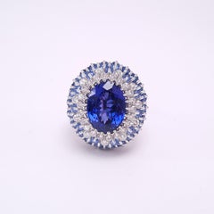 Moiseikin 18 Karat White Gold Tanzanite Sapphire Diamond Cocktail Ring
