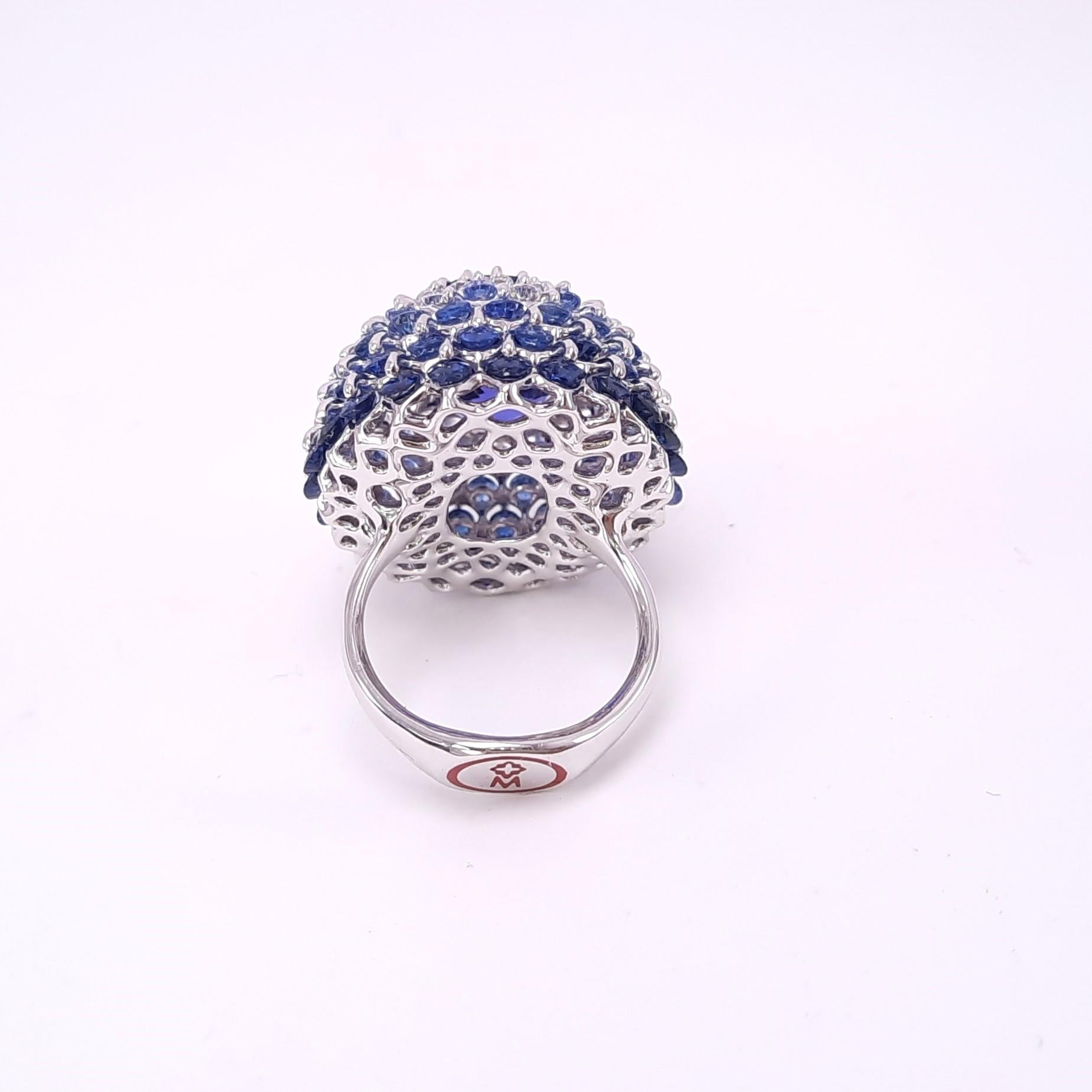 Moiseikin 18 Karat White Gold Tanzanite Sapphire Diamond Cocktail Ring In New Condition For Sale In Hong Kong, HK
