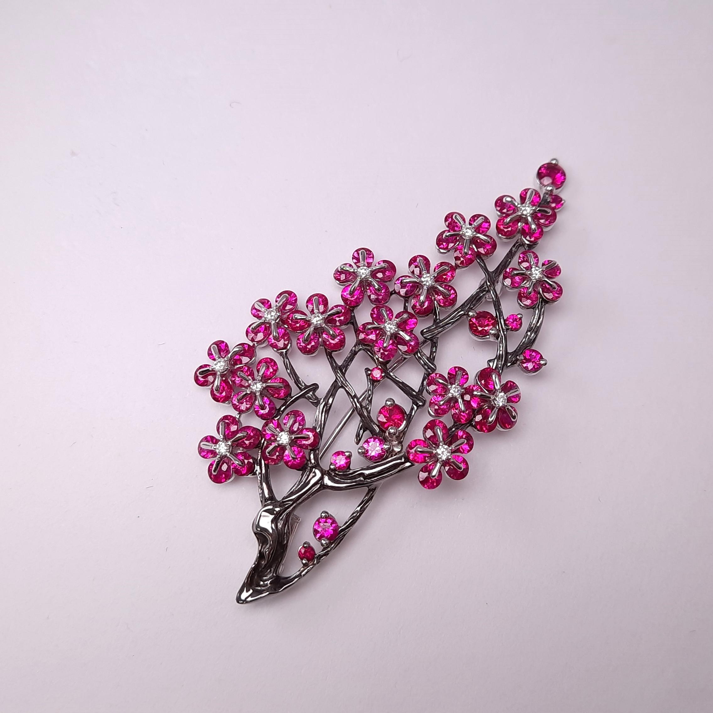 Contemporary Moiseikin 18K Gold 9ct Ruby and Diamond Brooch For Sale