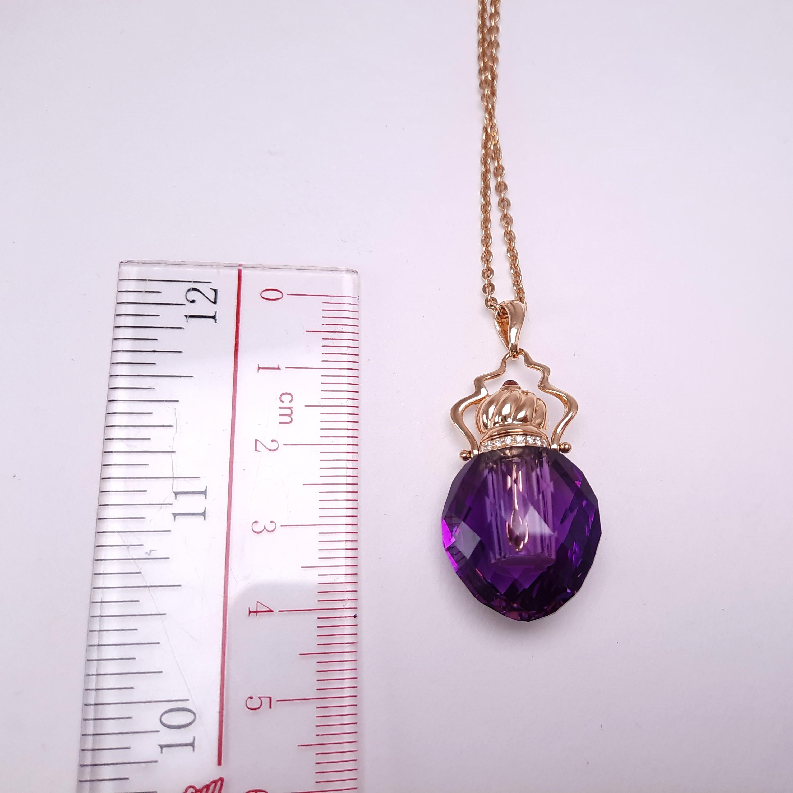 Women's Moiseikin 18k Gold Amethyst Diamond Aroma Bottle Pendant Necklace For Sale