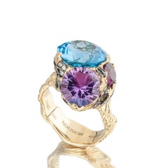 Moiseikin 18K Gold Diamond Amethyst Topaz Fashion Ring
