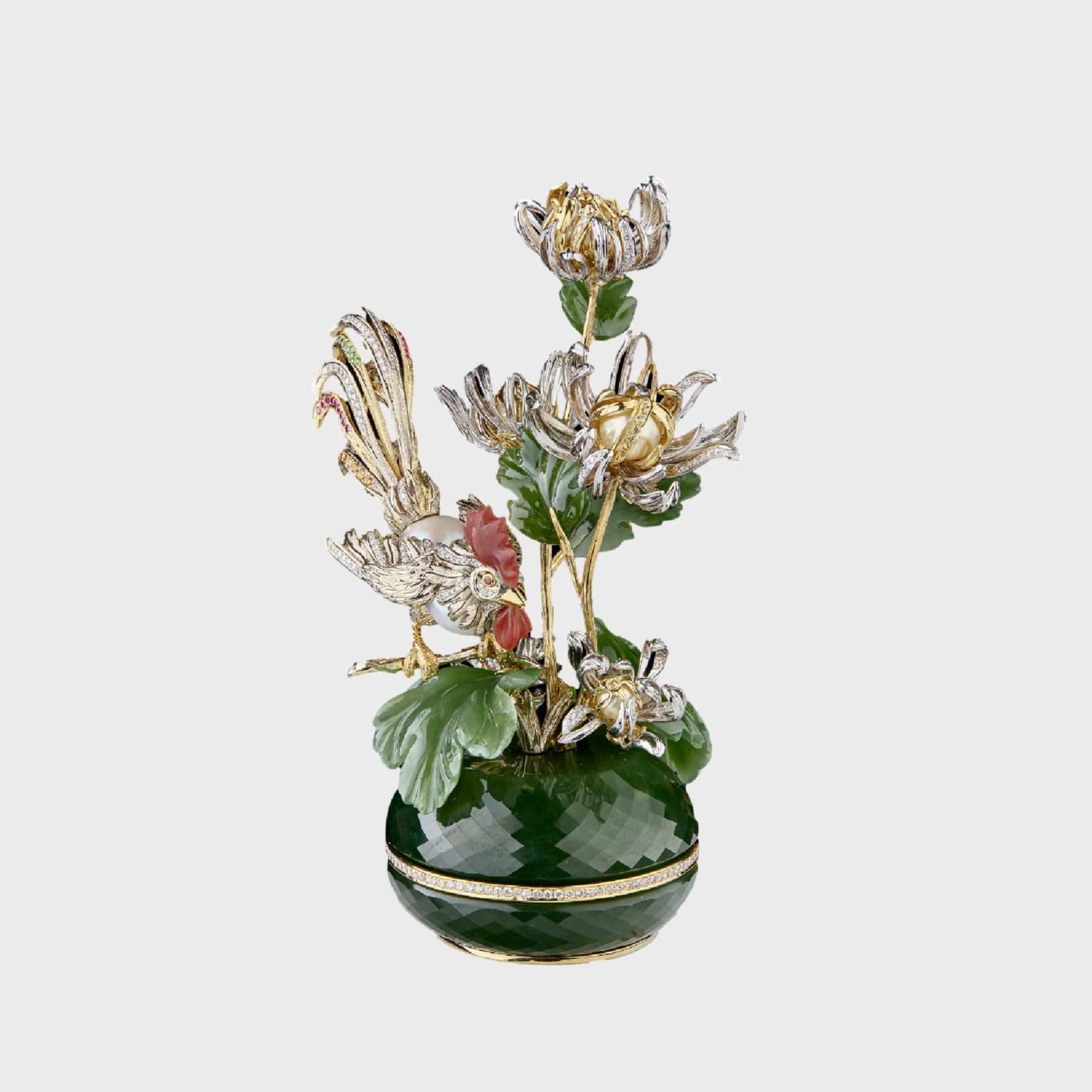MOISEIKIN 18K Gold Diamant und Perle Floral Miniature  (Arts and Crafts) im Angebot