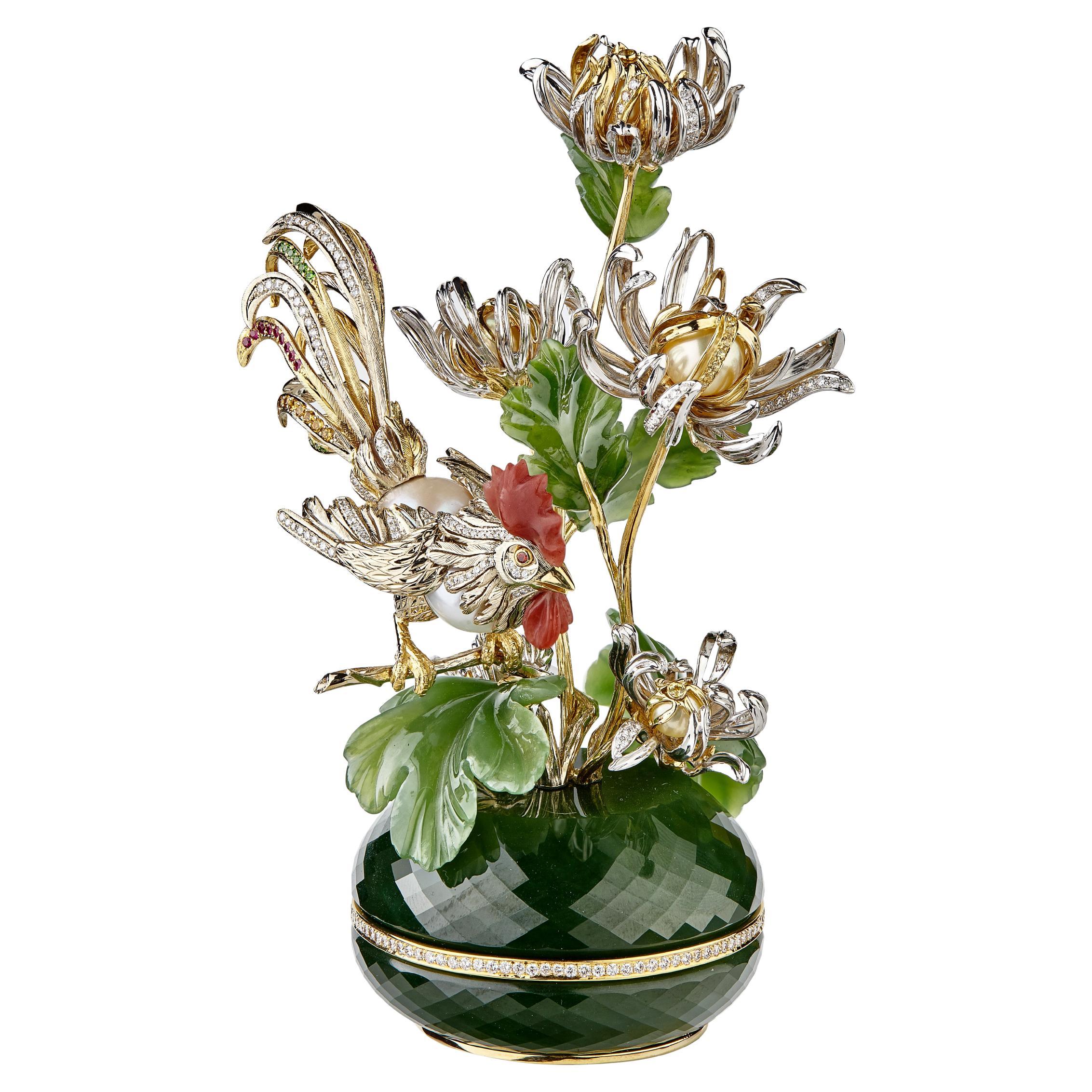 MOISEIKIN Miniature florale en or 18 carats, diamant et perle 