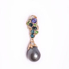 Moiseikin 18k Gold Diamond Baroque Pearl Fancy Colour Stone Pendant