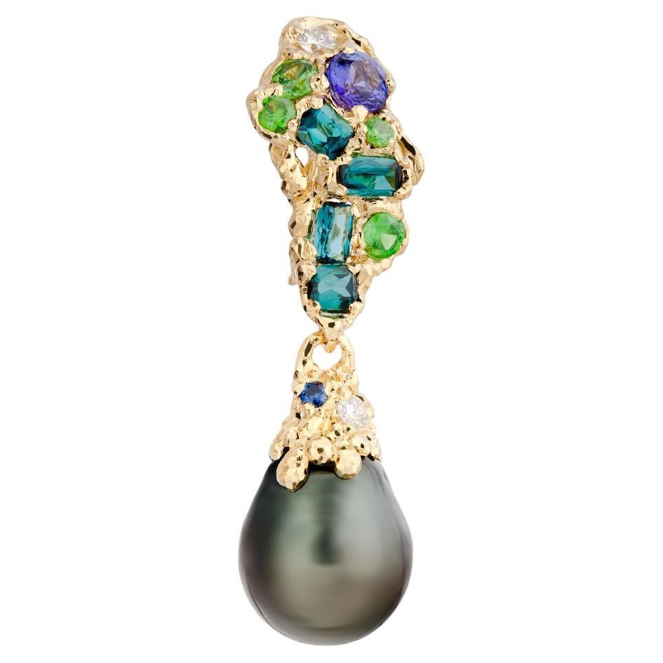 Moiseikin 18k Gold Diamond Baroque Pearl Fancy Colour Stone Pendant For Sale