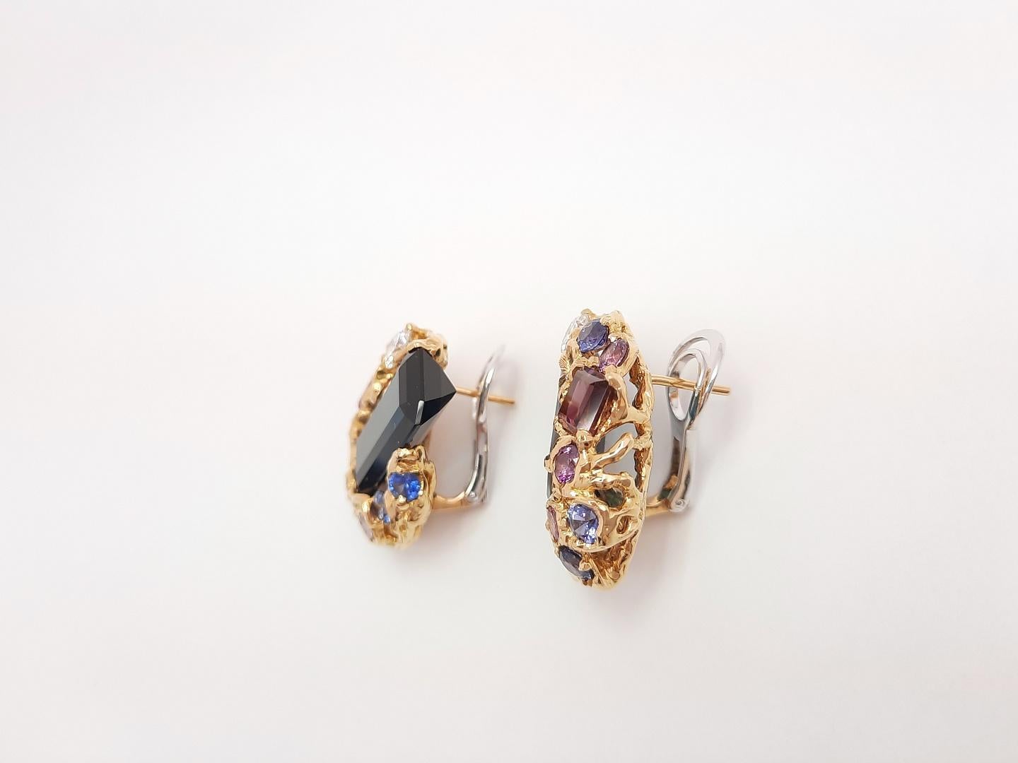 Contemporary Moiseikin 18 Karat Gold Diamond Indigo Tourmaline Sapphire Cocktail Earrings For Sale