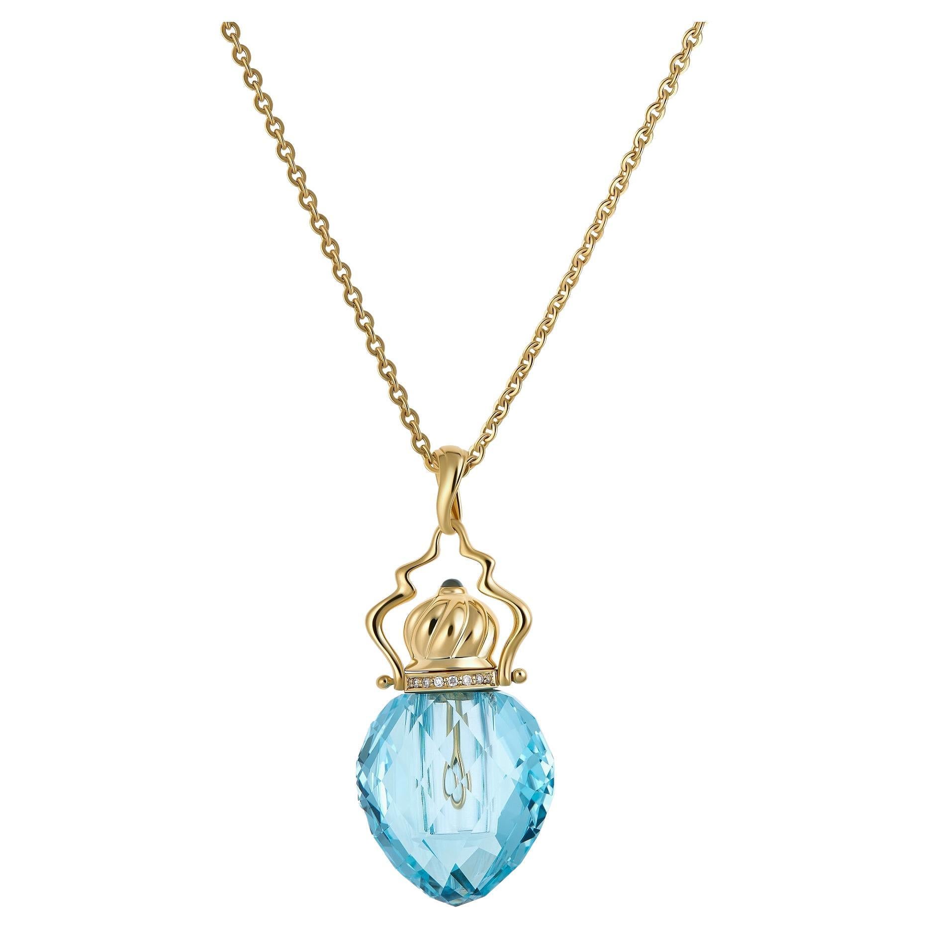 MOISEIKIN 18K Gold  Diamond Topaz Aroma Bottle Pendant Necklace For Sale