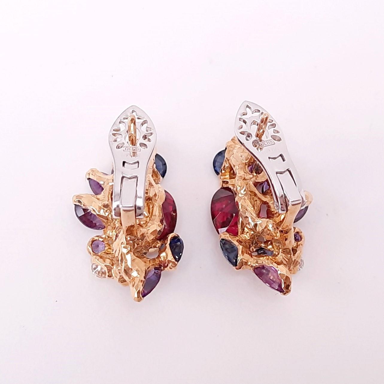 MOISEIKIN 18K Gold Handmade Rubellite Fancy Sapphires Fashion Earrings In Excellent Condition For Sale In Hong Kong, HK