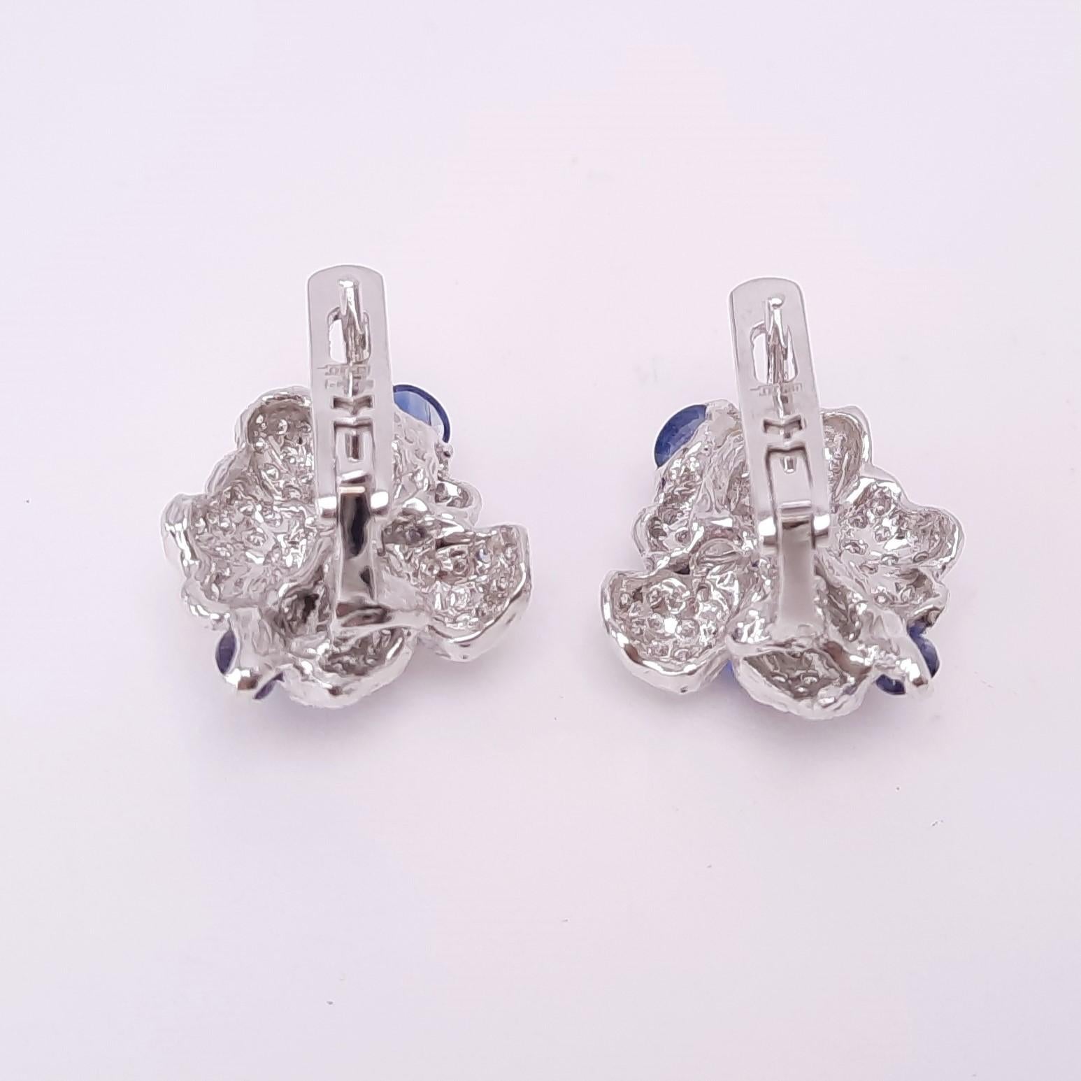 Women's MOISEIKIN 18K Gold Handmade Tanzanite Diamond Earrings For Sale