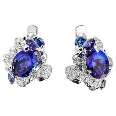 MOISEIKIN Boucles d'oreilles en or 18K faites à la main et composées de Tanzanite et de diamants