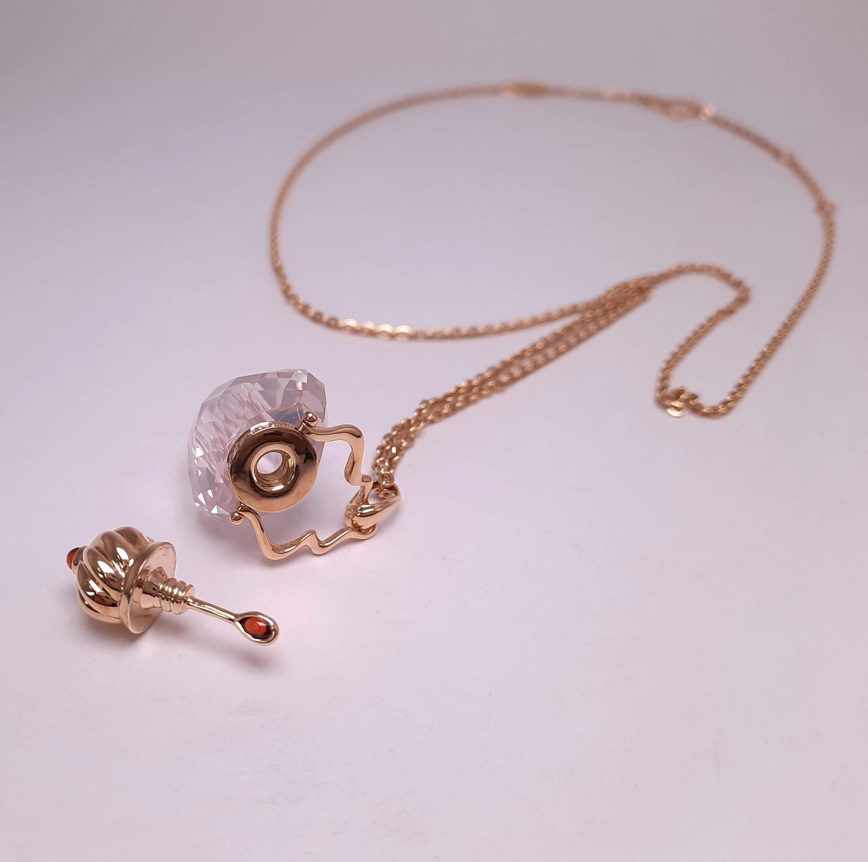 Contemporary MOISEIKIN 18K Gold Rose Quartz Diamond Aroma Bottle Pendant Necklace For Sale