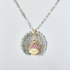 Moiseikin 18k Gold Rubellite Diamond Sapphire Demantoid Peacock Pendant Necklace