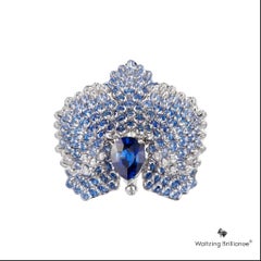 Moiseikin 18K White Gold 3.43ct Royal Blue Sri Lankan Sapphire Orchid Brooch