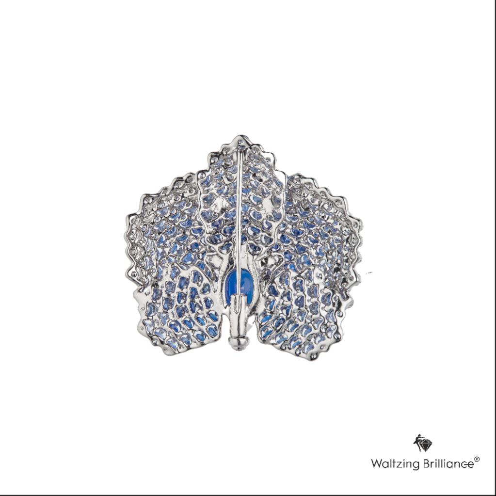 Contemporary Moiseikin 18K White Gold 3.43ct Royal Blue Sri Lankan Sapphire Orchid Brooch For Sale