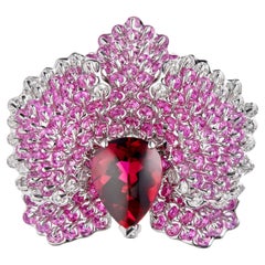 Moiseikin 18K White Gold 5.32ct Rubellite and Pink Sapphire Orchid Brooch