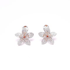MOISEIKIN 18K White Gold Diamond Plumeria Flower Earrings