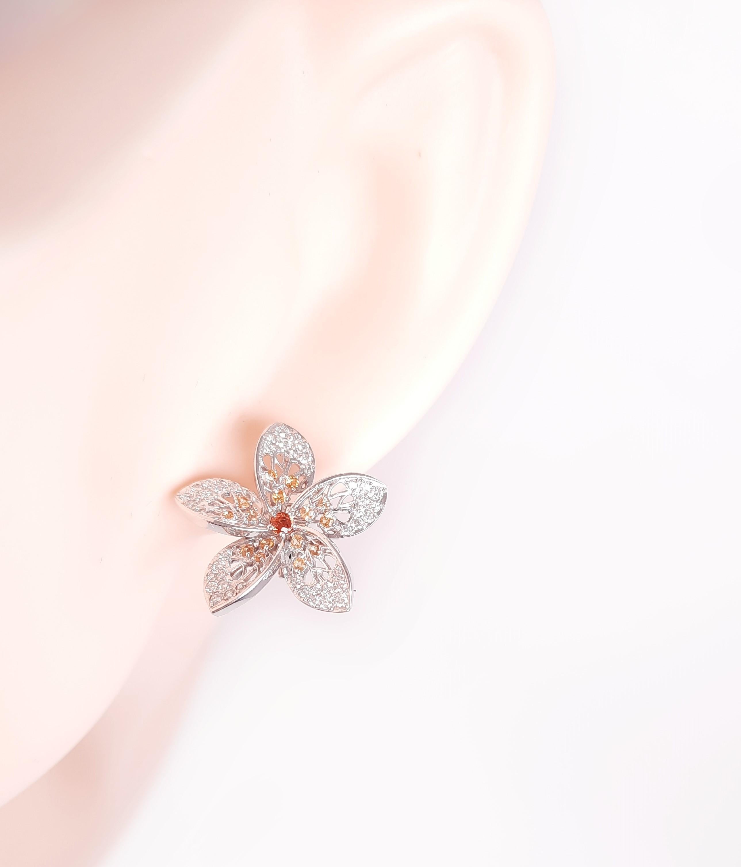 Women's MOISEIKIN 18K White Gold Diamond Plumeria Flower Earrings For Sale