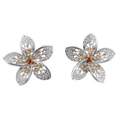 MOISEIKIN 18K White Gold Diamond Plumeria Flower Earrings