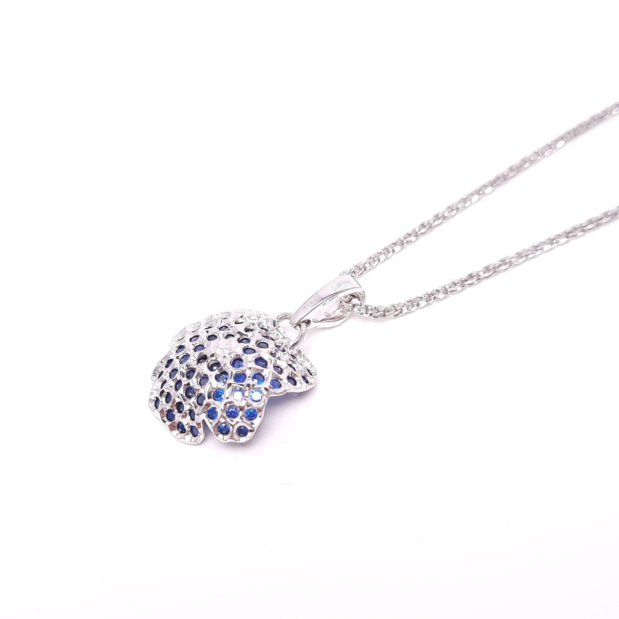 Round Cut Moiseikin 18K White Gold Diamond Sapphire Flower Pendant For Sale