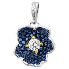 Moiseikin 18K White Gold Diamond Sapphire Flower Pendant