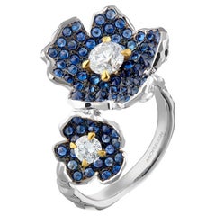 MOISEIKIN 18K White Gold Diamond Sapphire Flower Ring