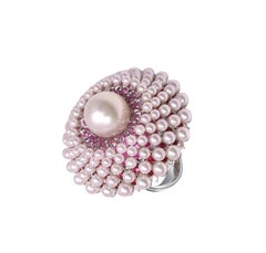 MOISEIKIN 18K White Gold Pearl Diamond Sapphire Cocktail Ring