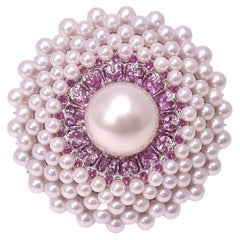 MOISEIKIN 18K White Gold Pearl Diamond Sapphire Cocktail Ring