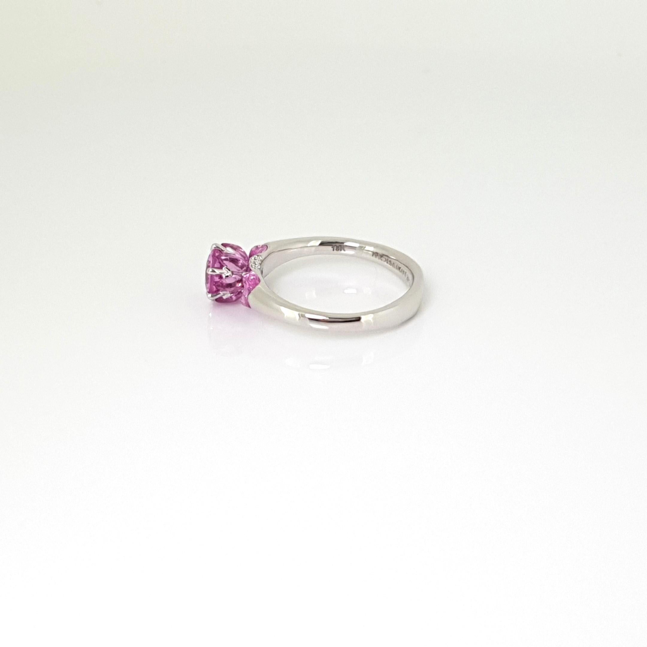 Contemporary MOISEIKIN 18K White Gold Pink Sapphire Diamond Lotus Ring For Sale