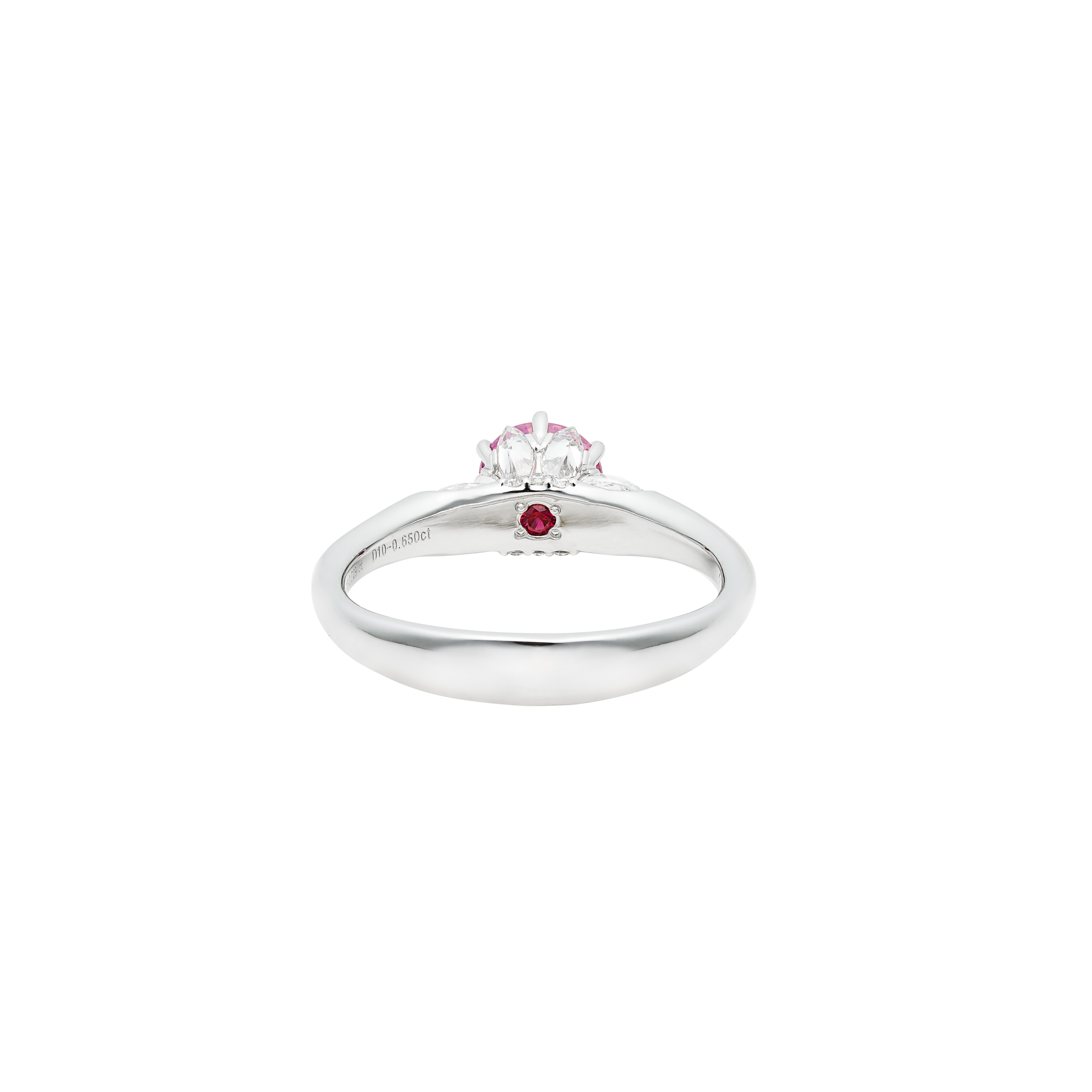 Contemporary MOISEIKIN 18K White Gold Pink Sapphire Diamond Lotus Ring For Sale