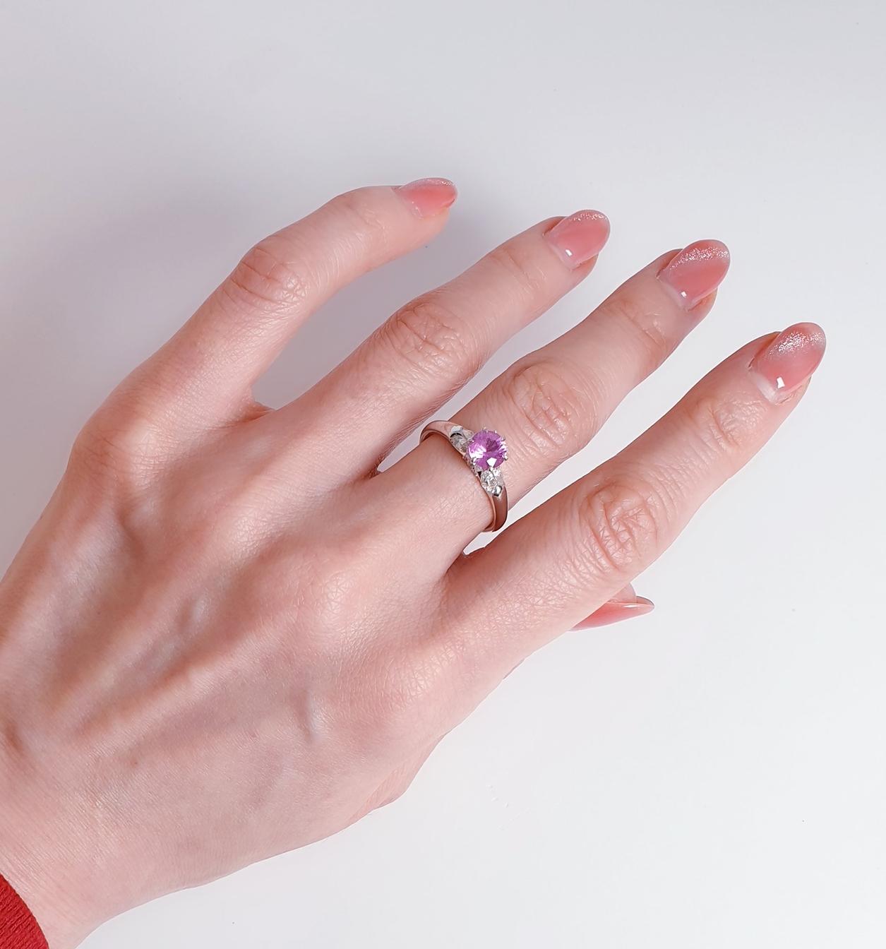 Round Cut MOISEIKIN 18K White Gold Pink Sapphire Diamond Lotus Ring For Sale