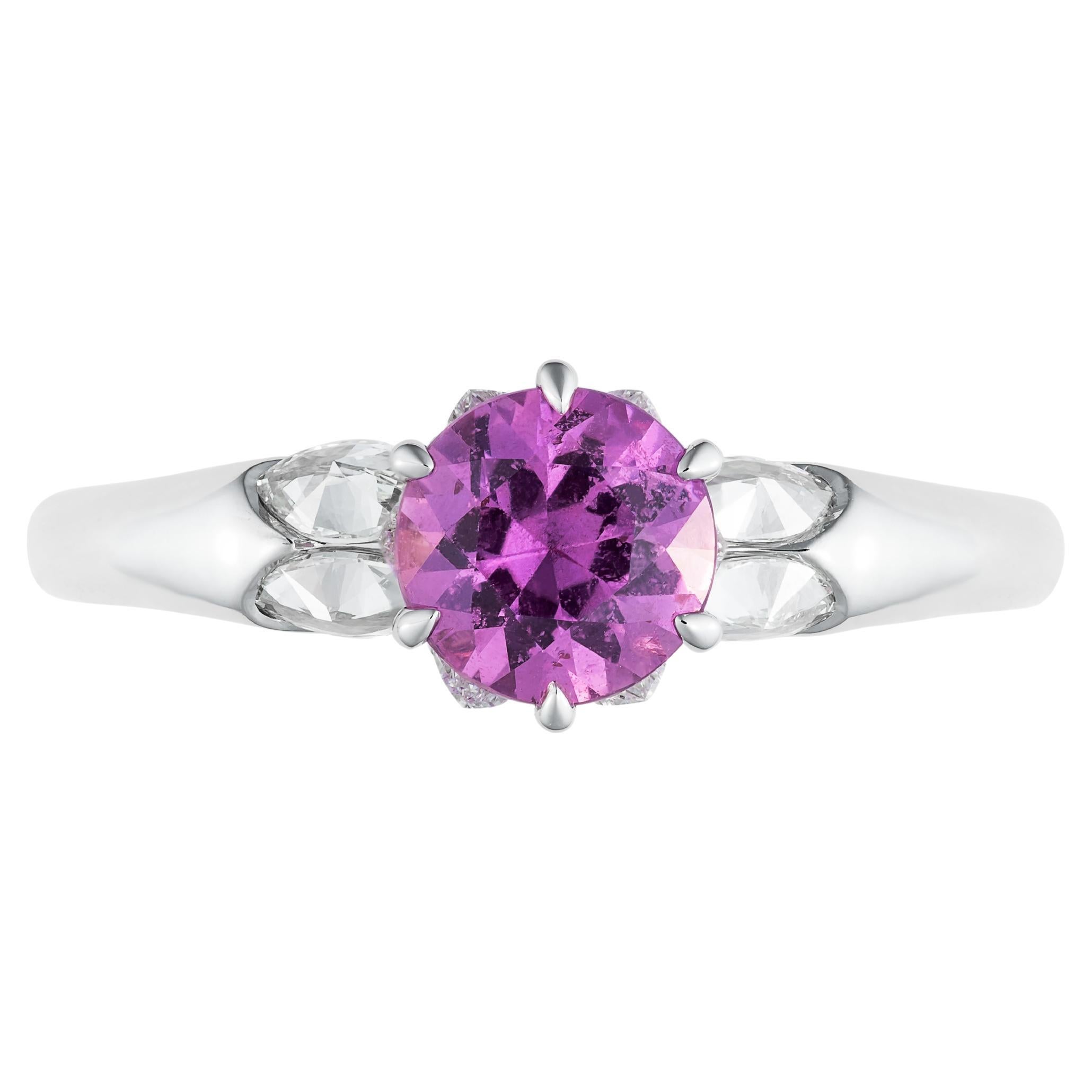 MOISEIKIN 18K White Gold Pink Sapphire Diamond Lotus Ring For Sale