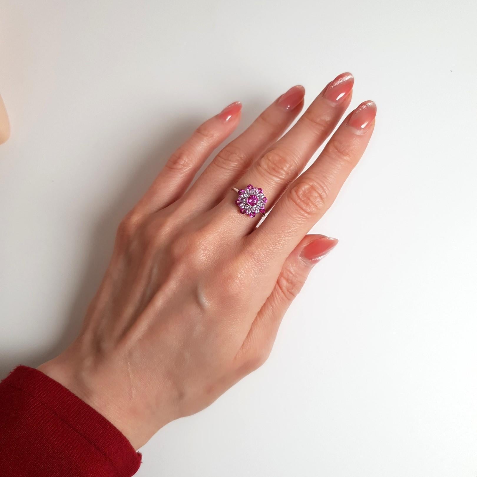 MOISEIKIN 18K White Gold Pink Sapphire Diamond Ring 1